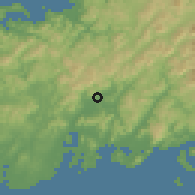Shaded relief of the 55 km around Yamaguchi, drawn from the GMTED2010 grid