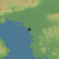 Shaded relief of the 55 km around Yanagawa, drawn from the GMTED2010 grid