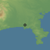 Shaded relief of the 55 km around Fujisawa, drawn from the GMTED2010 grid