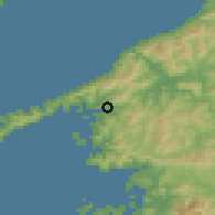 Shaded relief of the 55 km around Yawatahama, drawn from the GMTED2010 grid