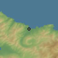 Shaded relief of the 52 km around Yoichi, drawn from the GMTED2010 grid