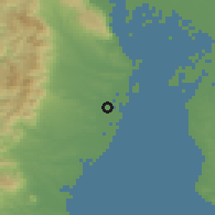 Shaded relief of the 55 km around Yokkaichi, drawn from the GMTED2010 grid
