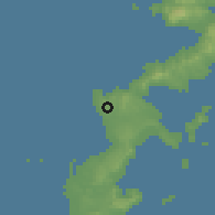 Shaded relief of the 57 km around Yomitan, drawn from the GMTED2010 grid