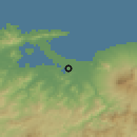 Shaded relief of the 55 km around Yonago, drawn from the GMTED2010 grid