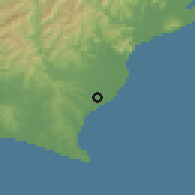 Shaded relief of the 55 km around Yoshida, drawn from the GMTED2010 grid