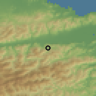 Shaded relief of the 55 km around Yoshinogawa, drawn from the GMTED2010 grid