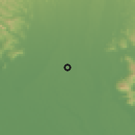 Shaded relief of the 54 km around Yuki, drawn from the GMTED2010 grid