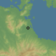 Shaded relief of the 55 km around Yukuhashi, drawn from the GMTED2010 grid