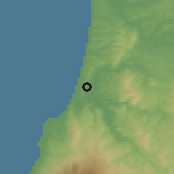 Shaded relief of the 54 km around Yurihonjo, drawn from the GMTED2010 grid