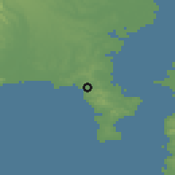 Shaded relief of the 55 km around Zushi, drawn from the GMTED2010 grid
