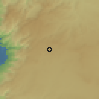 Shaded relief of the 56 km around H̱uraybat As-Sūq, drawn from the GMTED2010 grid