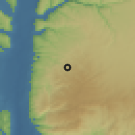Shaded relief of the 56 km around 'Inbah, drawn from the GMTED2010 grid