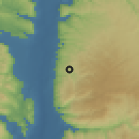 Shaded relief of the 56 km around Kafr Abīl, drawn from the GMTED2010 grid