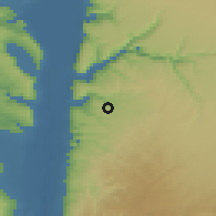 Shaded relief of the 56 km around Kafr Asad, drawn from the GMTED2010 grid