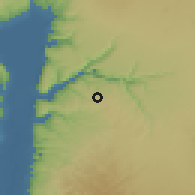 Shaded relief of the 56 km around Kafr Sawm, drawn from the GMTED2010 grid