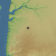 Shaded relief of the 56 km around Kafr Yūba, drawn from the GMTED2010 grid