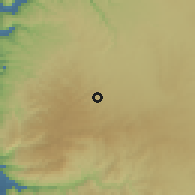 Shaded relief of the 56 km around Kitim, drawn from the GMTED2010 grid