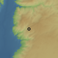 Shaded relief of the 56 km around Māh̨aş, drawn from the GMTED2010 grid