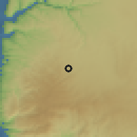 Shaded relief of the 56 km around Muẖayyam al-H̨uşun, drawn from the GMTED2010 grid