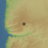 Shaded relief of the 56 km around Muẖayyam Sūf, drawn from the GMTED2010 grid