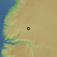 Shaded relief of the 56 km around Mulayh̨, drawn from the GMTED2010 grid