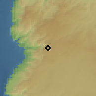Shaded relief of the 56 km around Na'ūr, drawn from the GMTED2010 grid