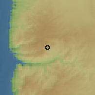 Shaded relief of the 56 km around Raymūn, drawn from the GMTED2010 grid