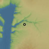 Shaded relief of the 56 km around Sah̨am, drawn from the GMTED2010 grid