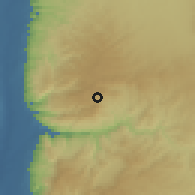 Shaded relief of the 56 km around Sākib, drawn from the GMTED2010 grid
