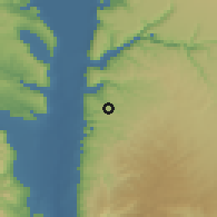 Shaded relief of the 56 km around Şammā, drawn from the GMTED2010 grid