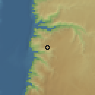 Shaded relief of the 56 km around Şirfā, drawn from the GMTED2010 grid