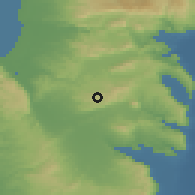 Shaded relief of the 56 km around Šnillar, drawn from the GMTED2010 grid