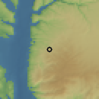 Shaded relief of the 56 km around Tibnah, drawn from the GMTED2010 grid