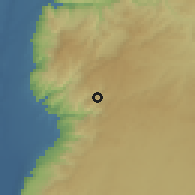Shaded relief of the 56 km around Umm Nuwārah, drawn from the GMTED2010 grid
