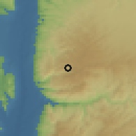 Shaded relief of the 56 km around 'Ajlūn, drawn from the GMTED2010 grid