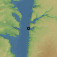 Shaded relief of the 56 km around al-Muġayyir, drawn from the GMTED2010 grid