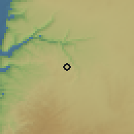 Shaded relief of the 56 km around 'Al'āl, drawn from the GMTED2010 grid