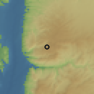 Shaded relief of the 56 km around 'Anjarah, drawn from the GMTED2010 grid