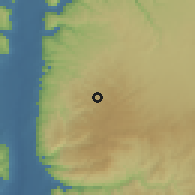 Shaded relief of the 56 km around Arh̨ābā, drawn from the GMTED2010 grid