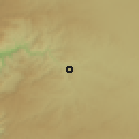 Shaded relief of the 56 km around as-Suẖnah, drawn from the GMTED2010 grid