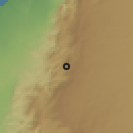 Shaded relief of the 56 km around aţ-Ţayyibah, drawn from the GMTED2010 grid