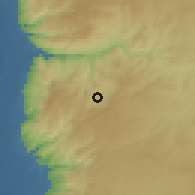 Shaded relief of the 56 km around 'Ayn al-Bāšā, drawn from the GMTED2010 grid
