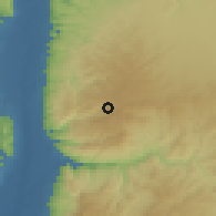 Shaded relief of the 56 km around 'Ayn Jannā, drawn from the GMTED2010 grid