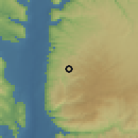 Shaded relief of the 56 km around Bayt Īdis, drawn from the GMTED2010 grid