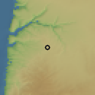 Shaded relief of the 56 km around Bayt Rās, drawn from the GMTED2010 grid