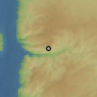 Shaded relief of the 56 km around Burmā, drawn from the GMTED2010 grid