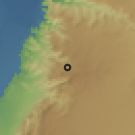 Shaded relief of the 56 km around Buşayrā, drawn from the GMTED2010 grid