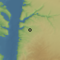 Shaded relief of the 56 km around Duwaqarah, drawn from the GMTED2010 grid