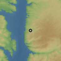 Shaded relief of the 56 km around H̨alāwah, drawn from the GMTED2010 grid