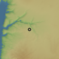 Shaded relief of the 56 km around H̱arjā, drawn from the GMTED2010 grid